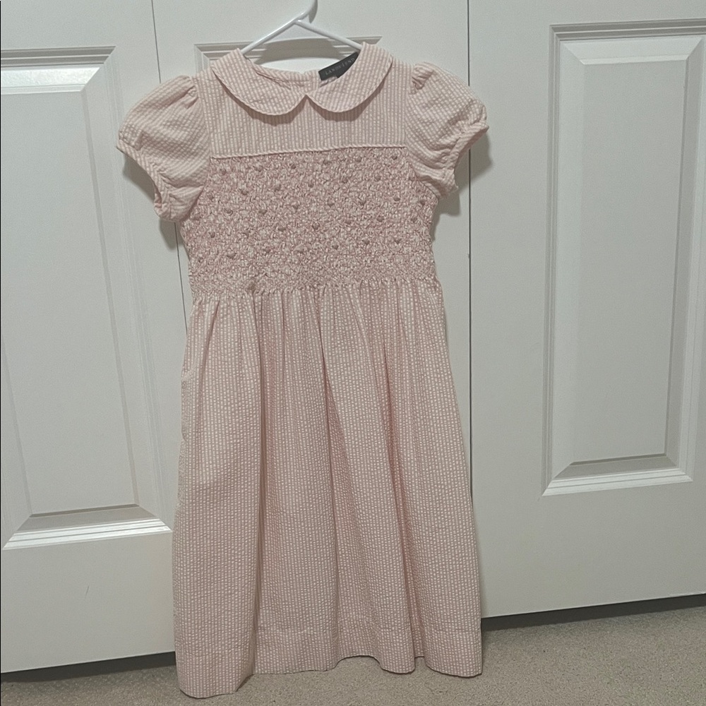 Lands End Seersucker Striped Girls Dress
